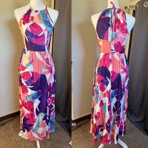 Kilig Womens Tropical Floral Halter Maxi Dress Pink Purple Small NWT